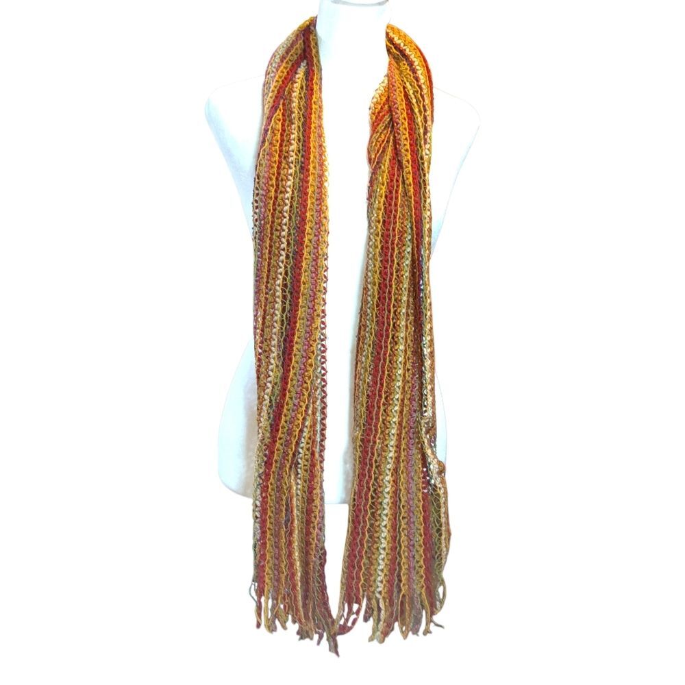 Missoni Multicolor Knit Scarf Wool Blend Fringe Striped Italy Designer Luxury - Picture 4 of 11